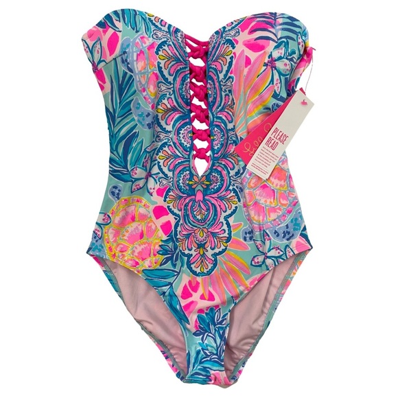 Lilly Pulitzer Jules One-Piece Swimsuit Seaglass Aqua Rainforest Size 2 NWT - Picture 4 of 10